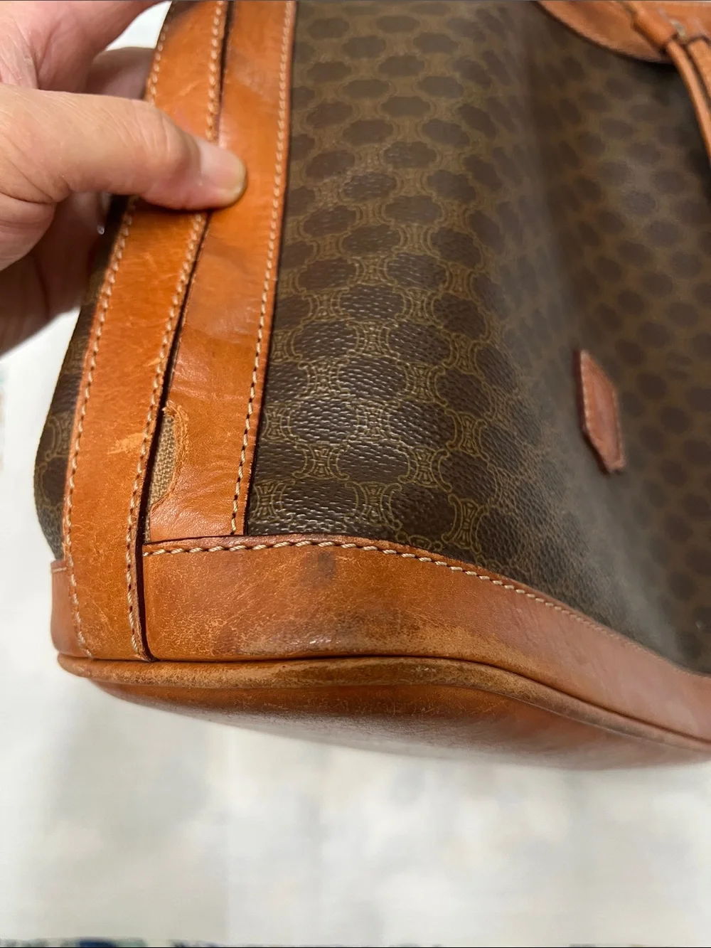 Celine Brown Leather-Trim Bucket Shoulder Bag - Picture 9 of 15